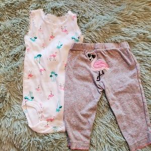 6 month baby girl flamingo pant and tank onsie